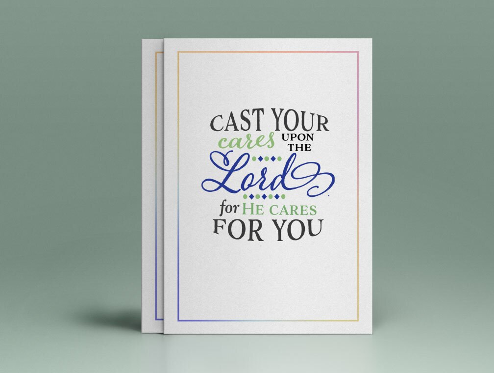 Cast Your Cares Bible Verse Word Art.