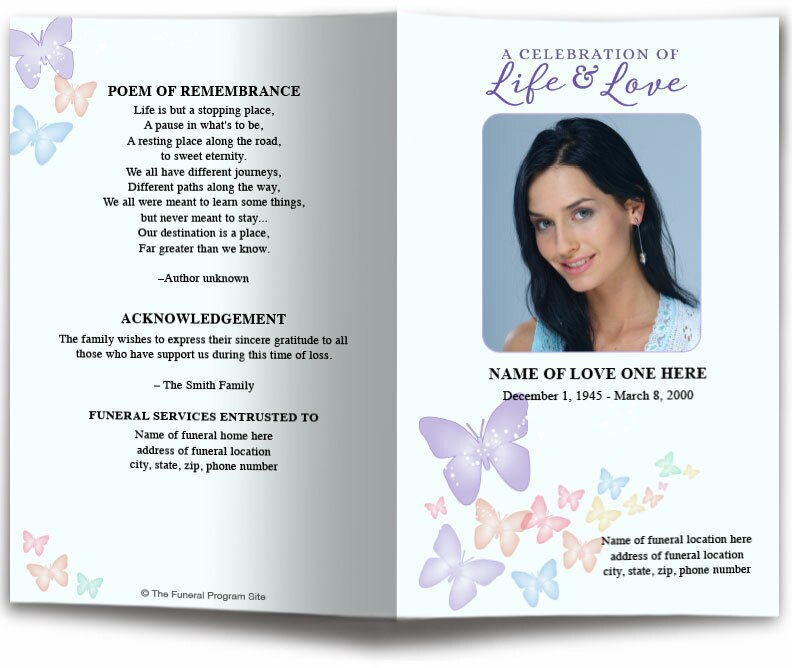 Butterfly Fusion Watercolor Funeral Program Template.