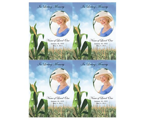 Cornfield Small Memorial Card Template.