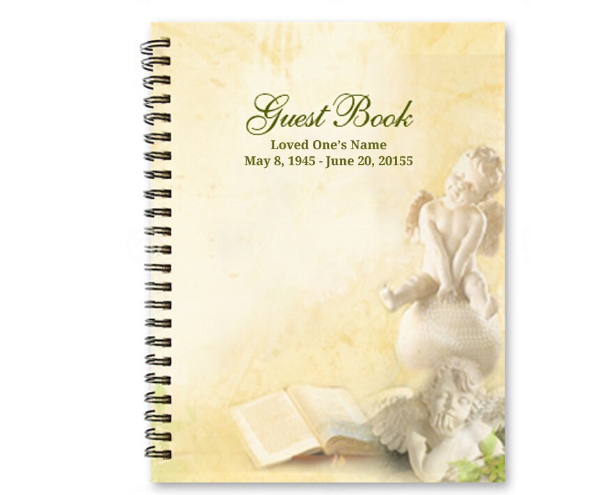 Cherub Spiral Wire Bind Memorial Funeral Guest Book.