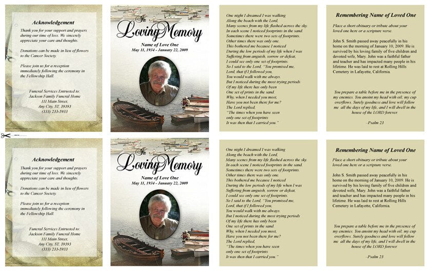Fishing Small Memorial Card Template.