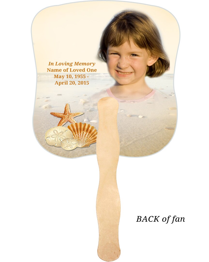Seashore Cardstock Memorial Fan With Wooden Handle (Pack of 10).