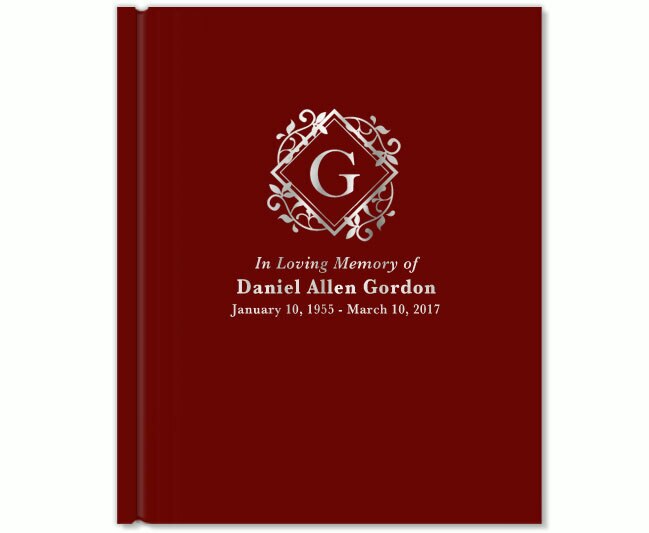 Diamond Foil Stamped Portrait Funeral Guest Book.