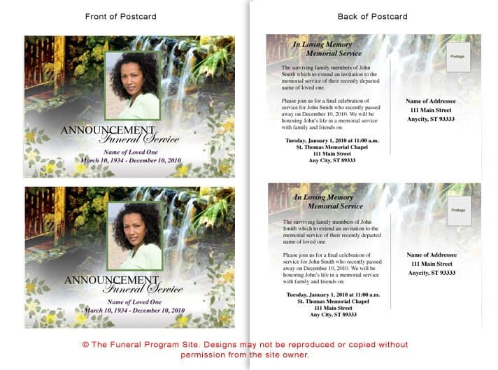 Serene Funeral Announcement Postcard Template.