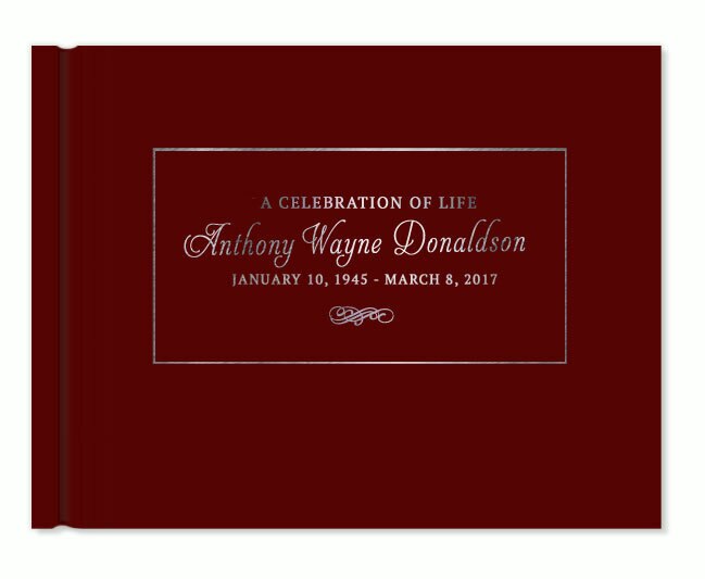 Elegantly Framed Foil Stamped Landscape Funeral Guest Book.