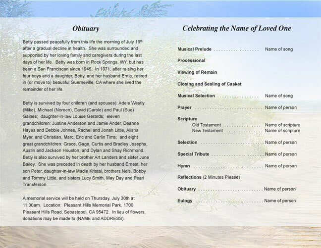 Sandunes Funeral Program Template.