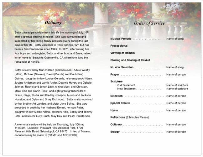 Tuscany Funeral Program Template.
