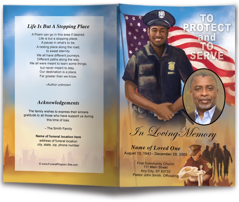 Policeman Funeral Program Template (Dark-Light Skin).