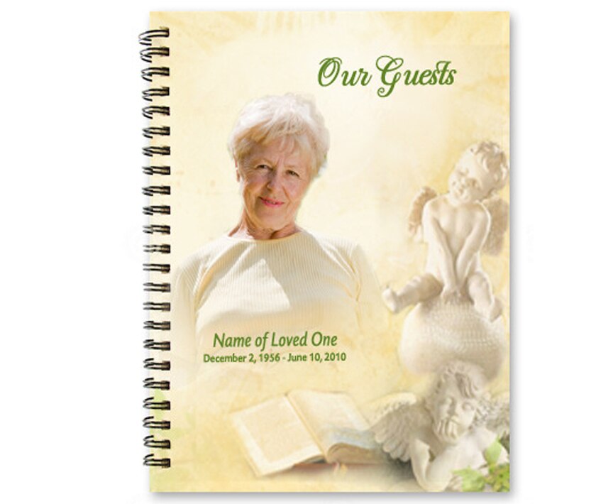 Cherub Spiral Wire Bind Memorial Funeral Guest Book.