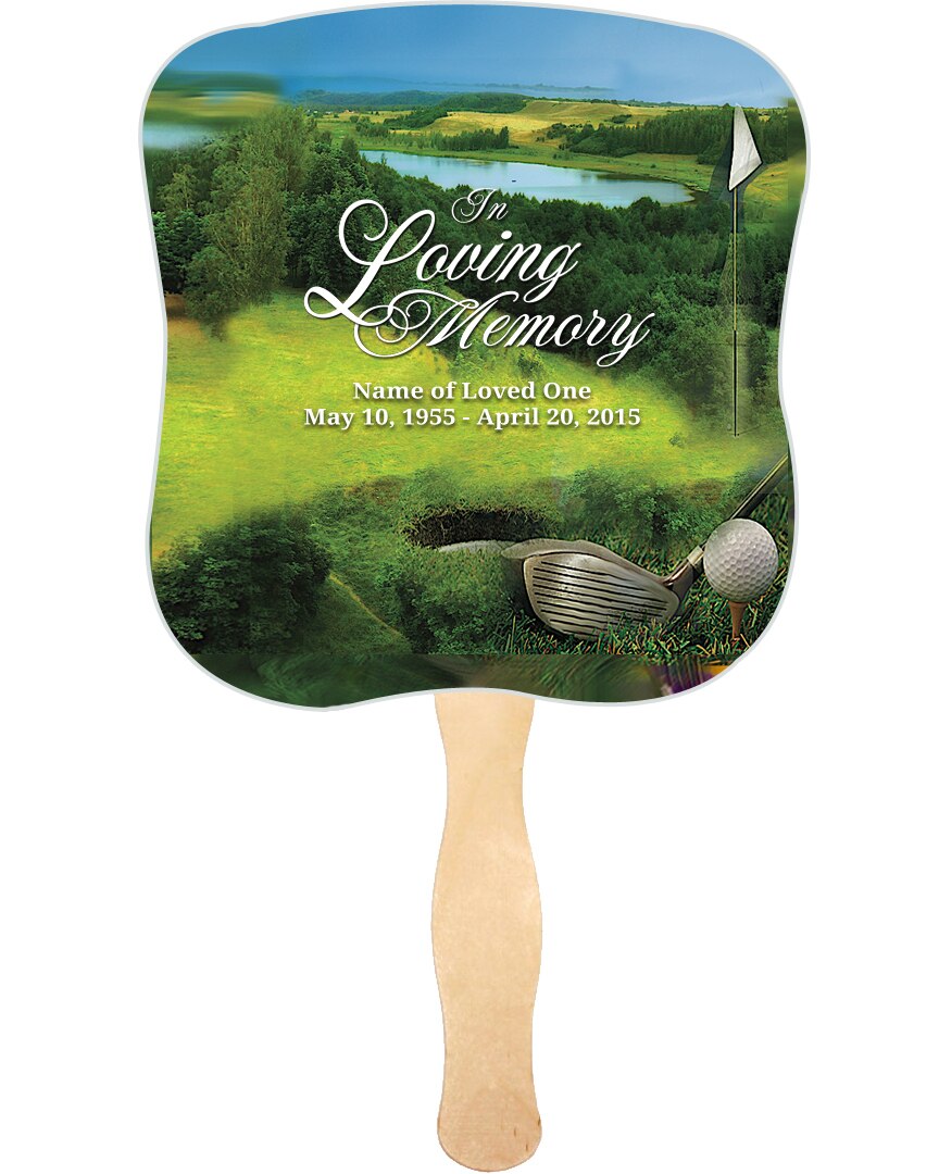 Golfer Cardstock Memorial Fan With Wooden Handle (Pack of 10).