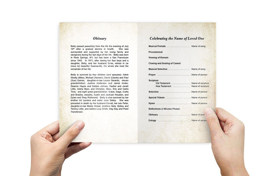Garden Gate Watercolor Funeral Program Template.