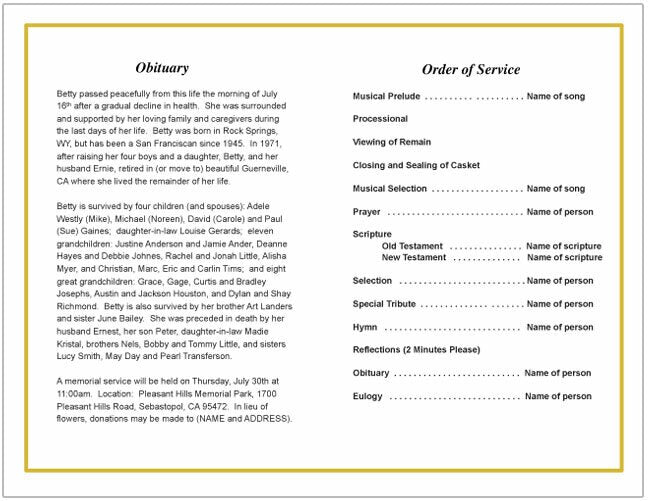 Goldenrod Funeral Program Template.