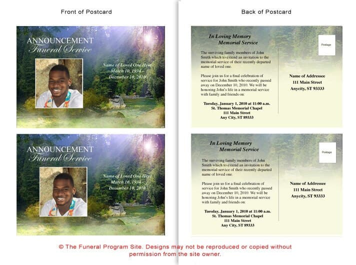 Serenity Funeral Announcement Postcard Template.