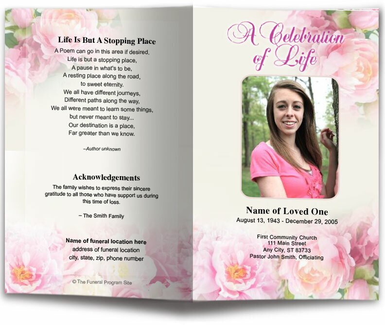 Peonies Funeral Program Template.