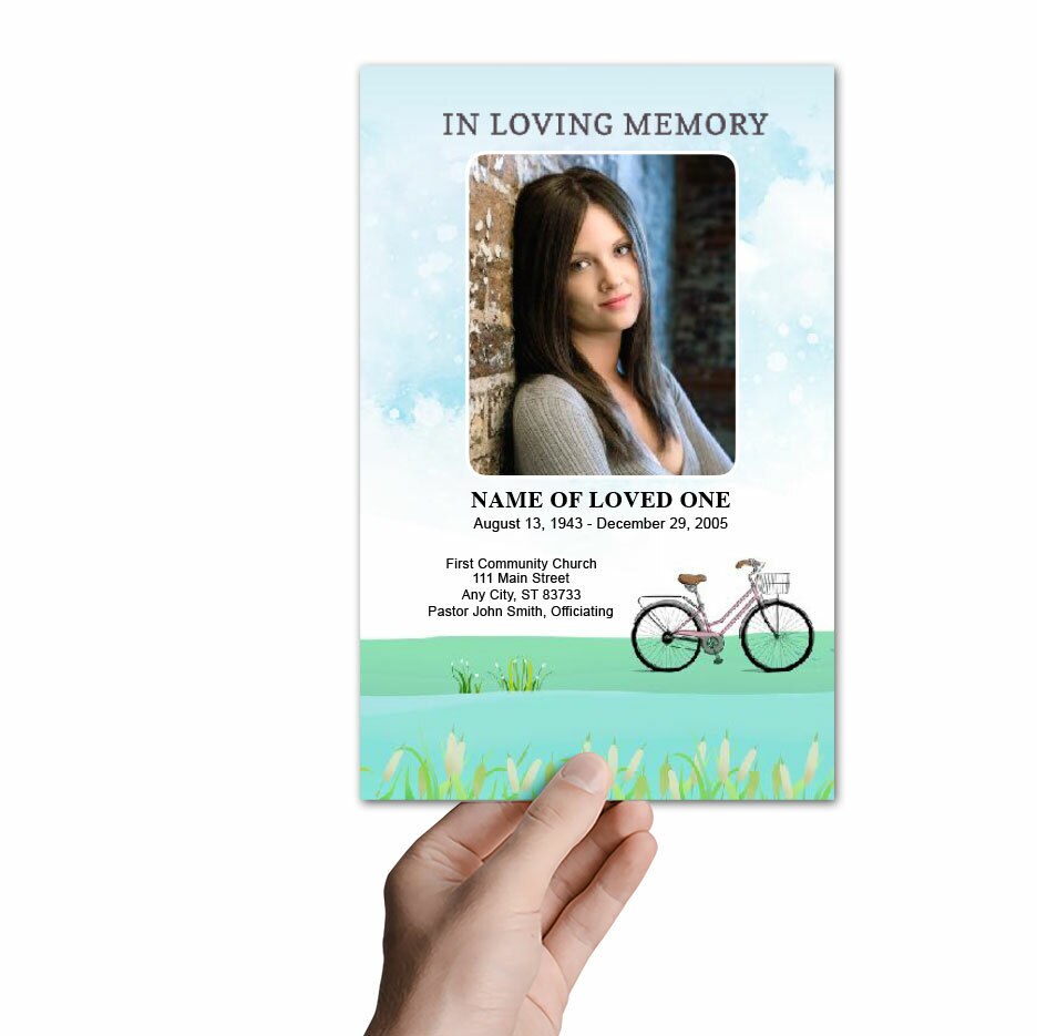 Bicycle Watercolor Funeral Program Template.