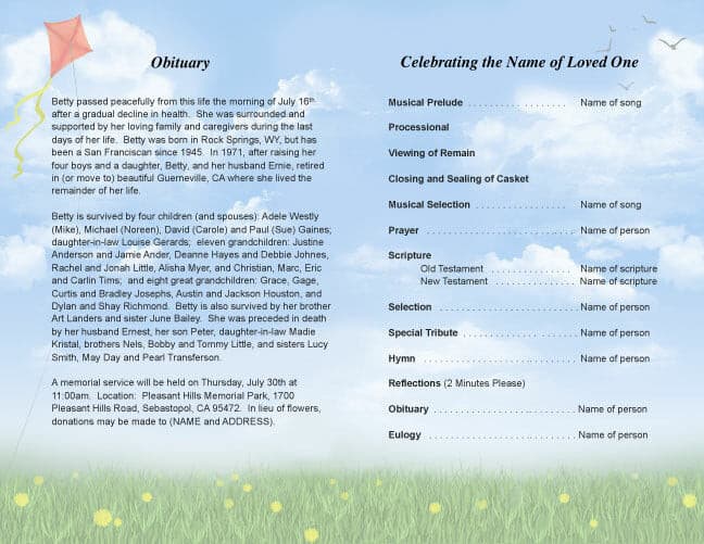 Summer Funeral Program Template.