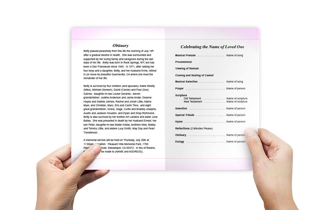 Breast Cancer Pink Ribbon Funeral Program Template.