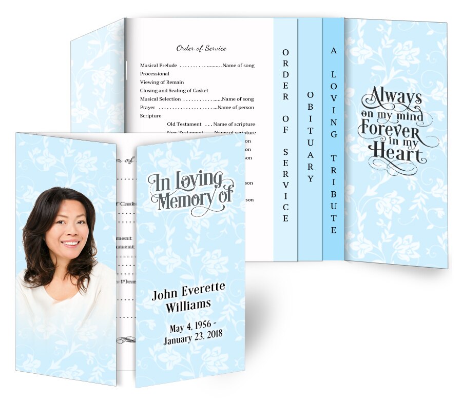 Soft Blue Gatefold-Graduated Combo Funeral Program Design & Print (Pack of 50).