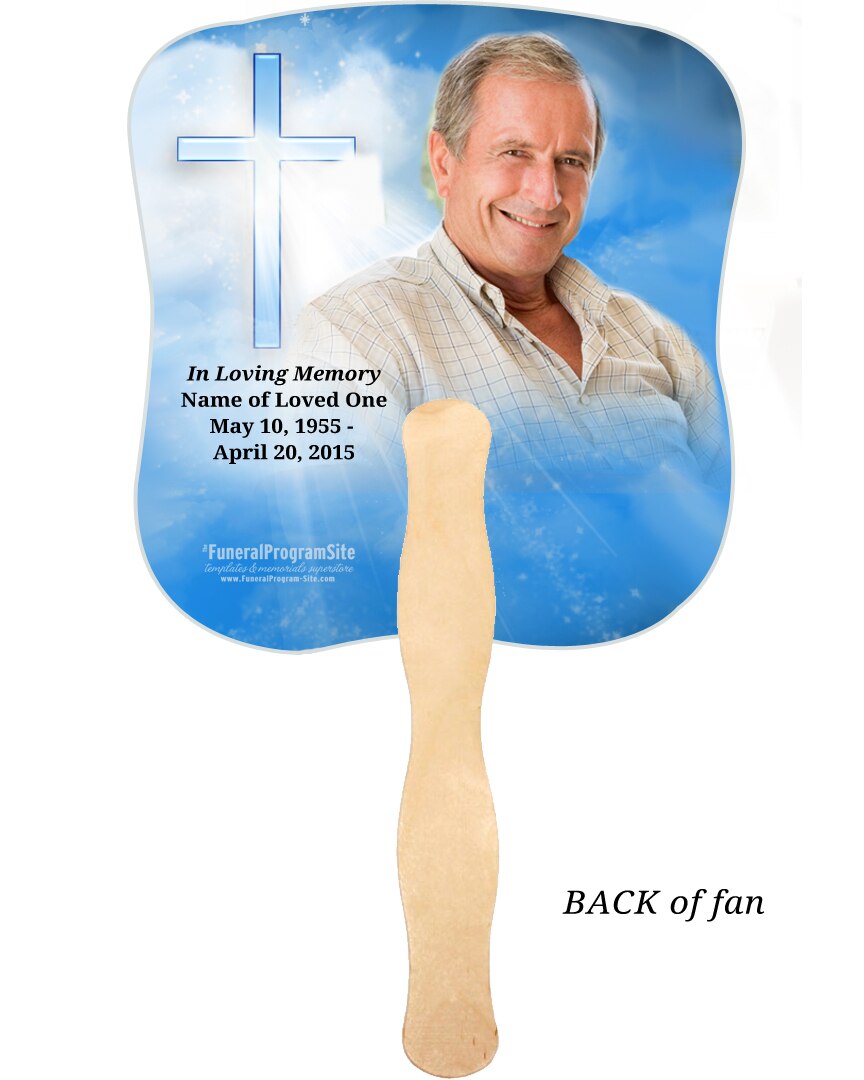 Heaven Cardstock Memorial Fan With Wooden Handle (Pack of 10).