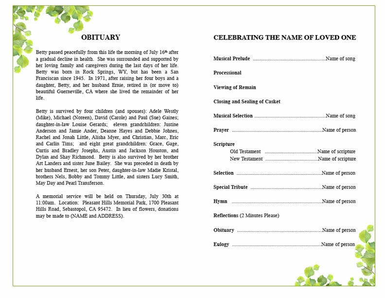 Nature Funeral Program Template.