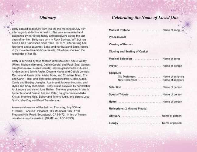 Fairy Funeral Program Template.