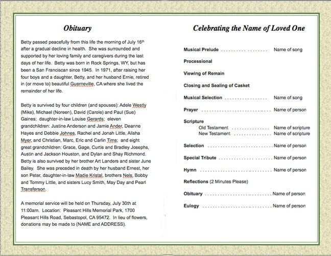 Redeemed Letter Single Fold Program Template.