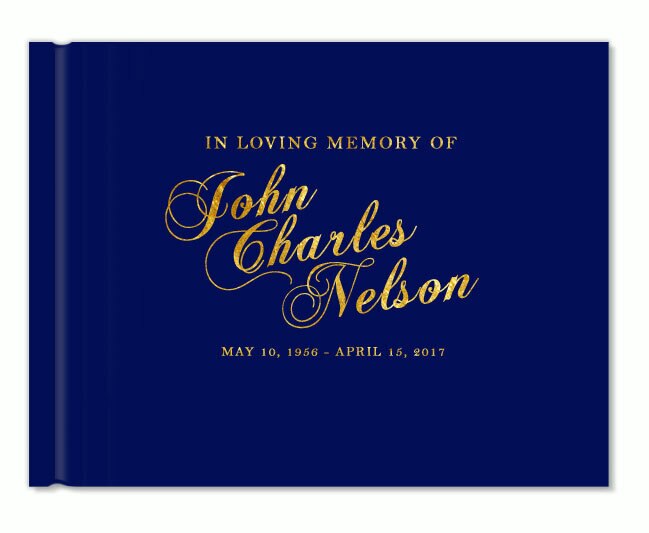 Elegant Name Foil Stamped Landscape Funeral Guest Book.