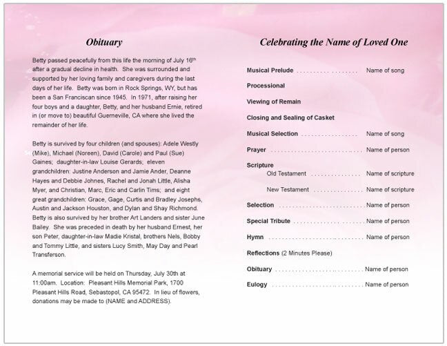 Petals Funeral Program Template.