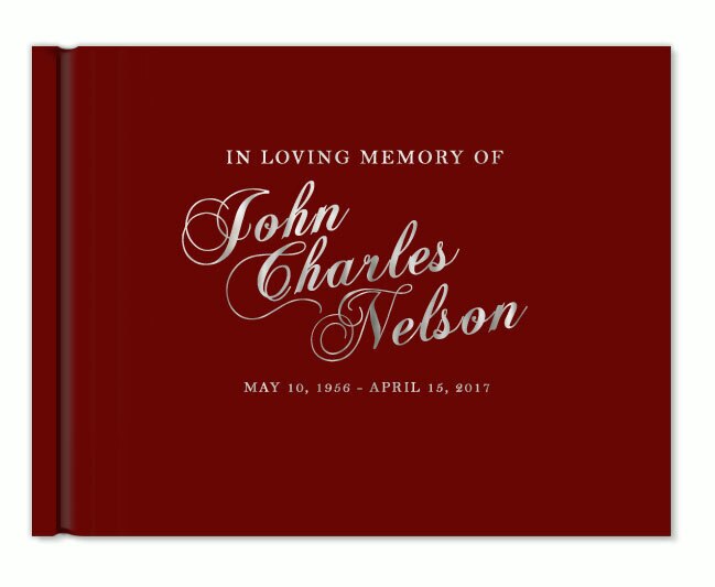 Elegant Name Foil Stamped Landscape Funeral Guest Book.