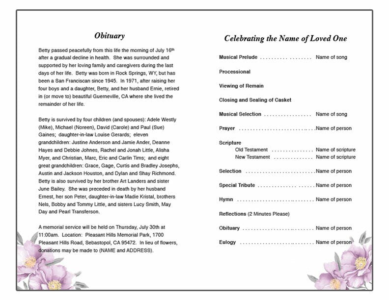 Plum Watercolor Funeral Program Template.