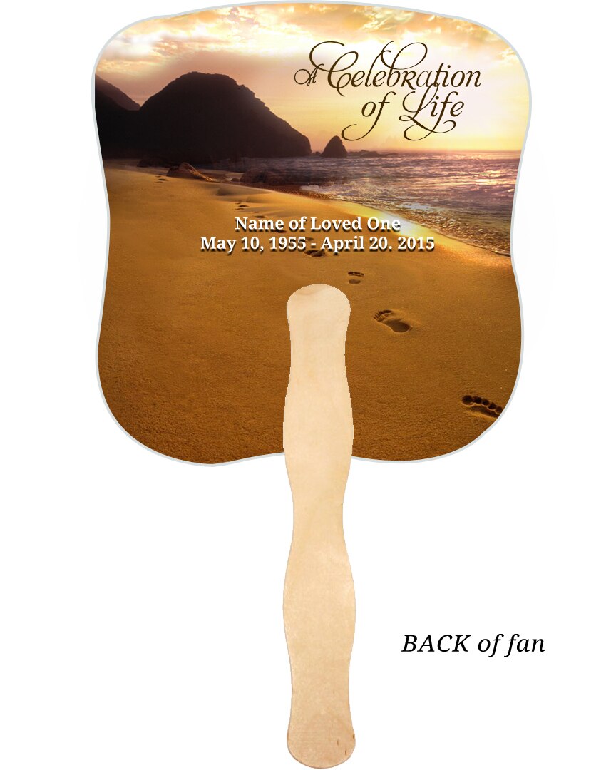 Footprints Cardstock Memorial Fan With Wooden Handle (Pack of 10).