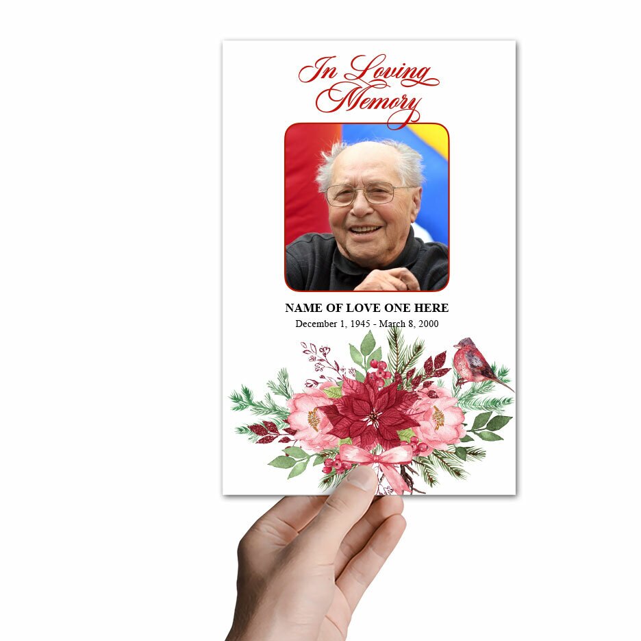 Christmas Floral Watercolor Funeral Program Template.