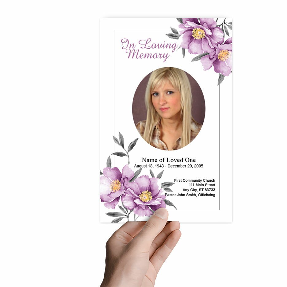 Plum Watercolor Funeral Program Template.