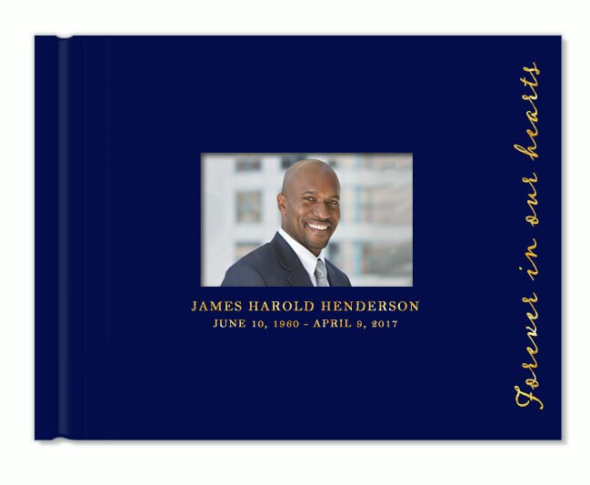 Forever Foil Stamped Landscape Funeral Guest Book With Photo.