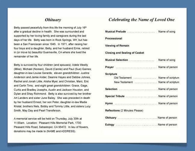 Seasons Funeral Program Template.