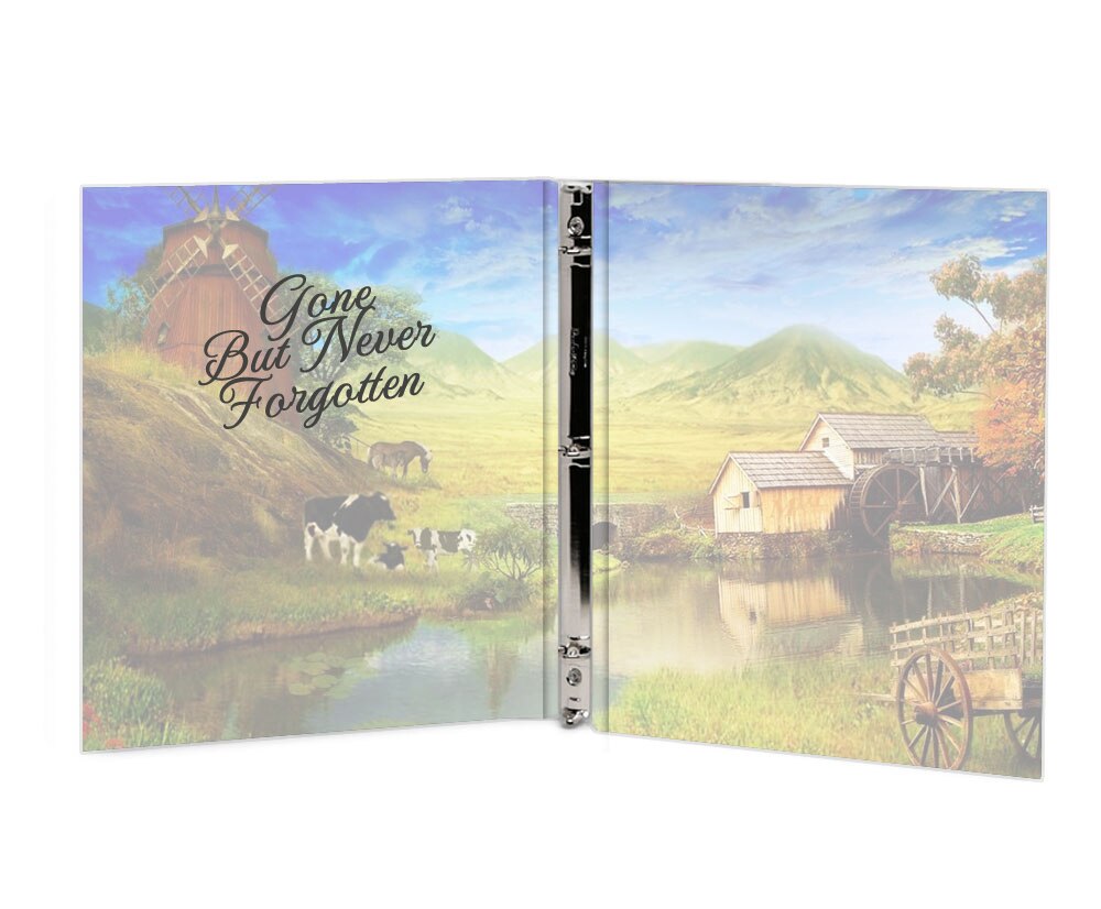 Country Landscape 3-Ring Book Binder Funeral Guest Book.