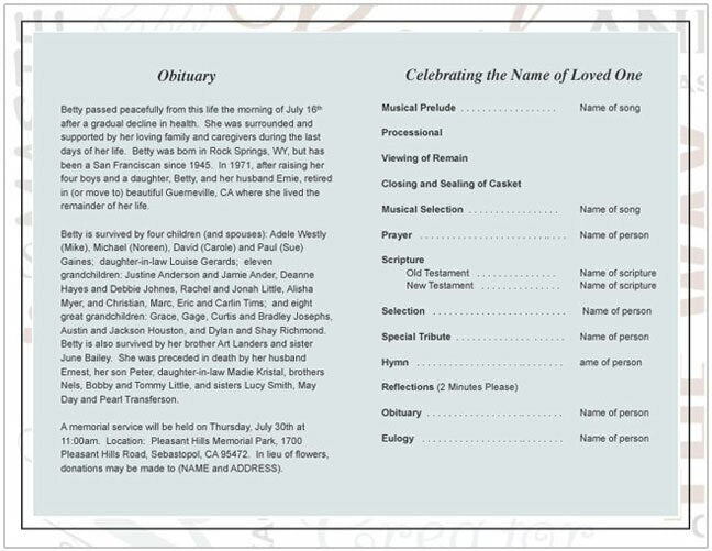 Names Funeral Program Template.