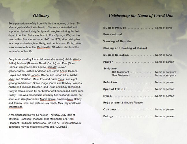 Essence Funeral Program Template.