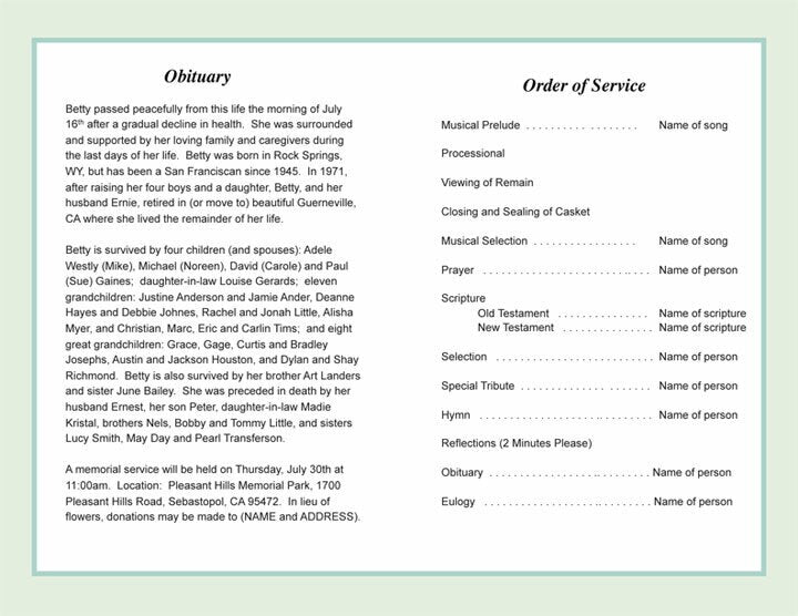 Celestial Funeral Program Template.
