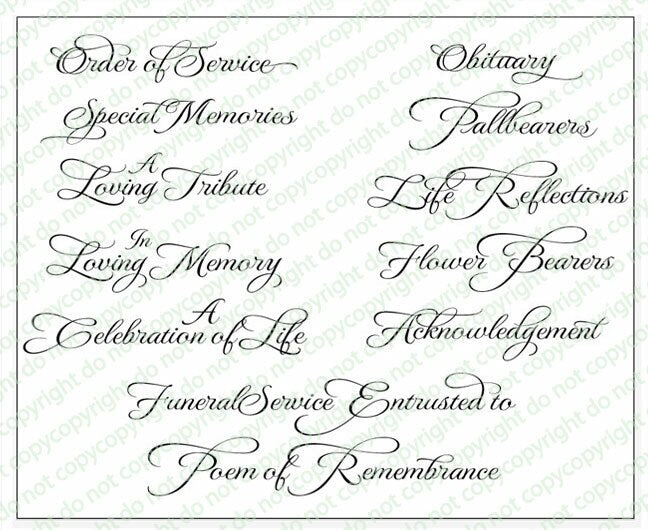 Crystaline Funeral Program Titles Pack of 12.