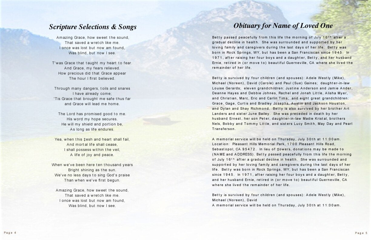 Reflection Funeral Booklet Template.