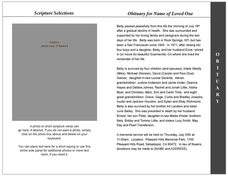Classic 8-Sided Graduated Funeral Program Template.