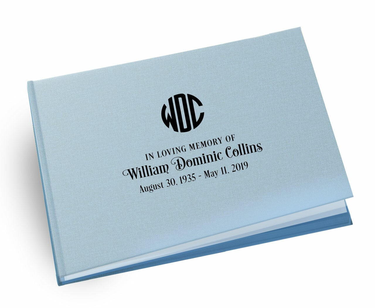Monogram Linen Landscape Memorial Funeral Guest Book.