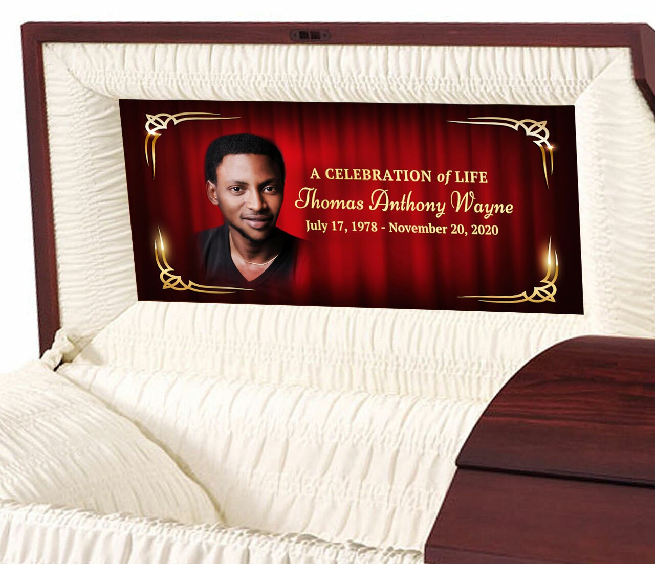 Crimson Personalized Casket Panel Insert.