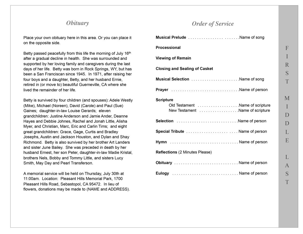 Charming 4-Sided Graduated Funeral Program Template.