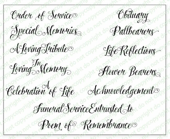 Prince Funeral Program Titles Pack of 12.