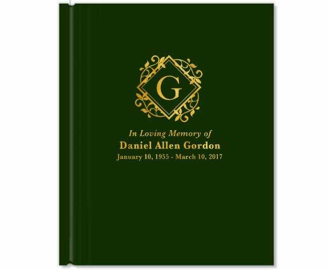 Diamond Foil Stamped Portrait Funeral Guest Book.