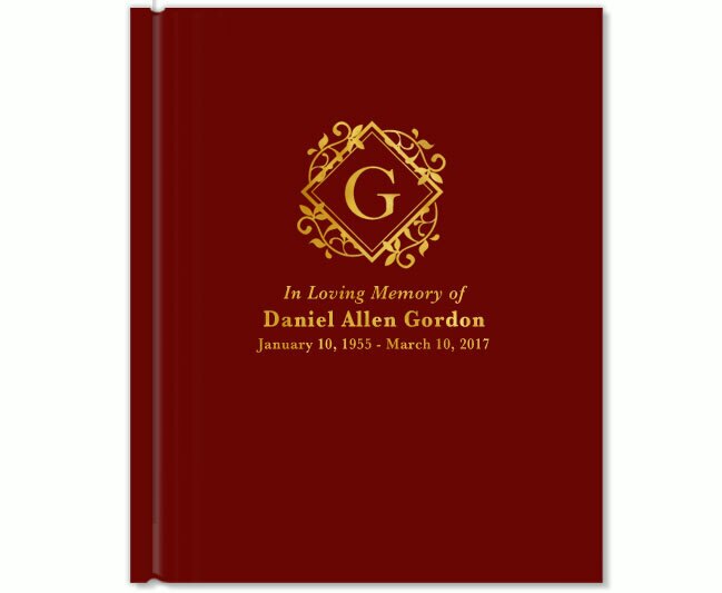 Diamond Foil Stamped Portrait Funeral Guest Book.