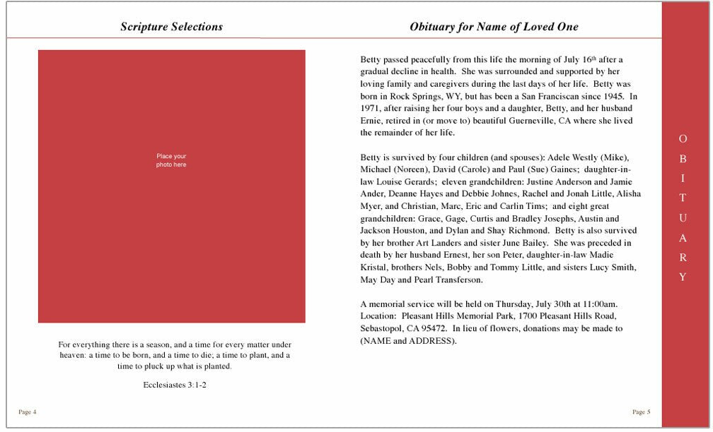 Elegance 8-Sided Graduated Funeral Program Template.