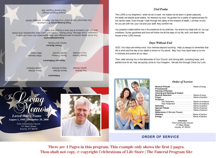 US Flag 8-Sided Graduated Bottom Fold Template.